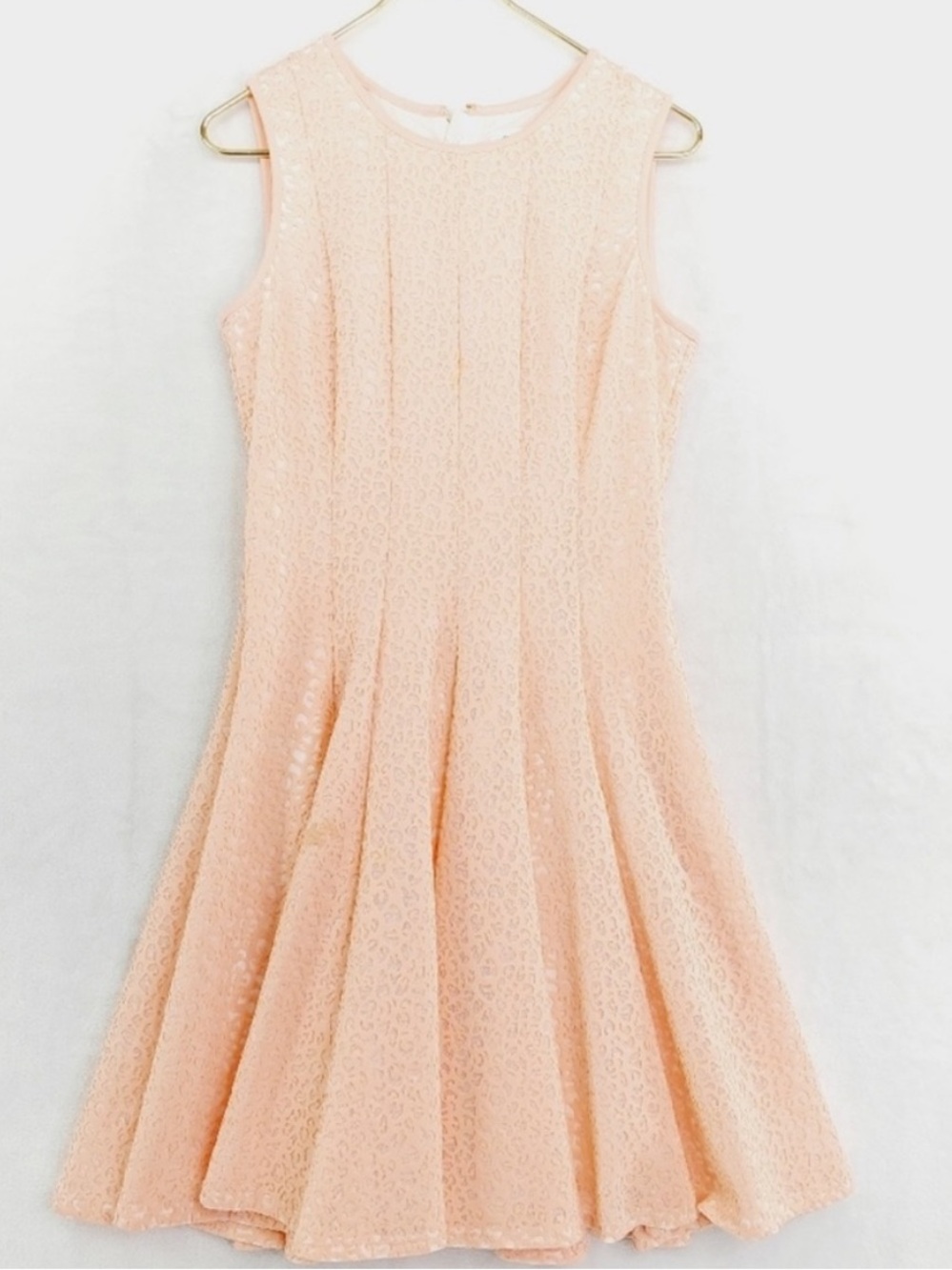 Calvin Klein Peach Back Zip Sleeveless Cut Pattern Fit Flare Midi Dress size 16
